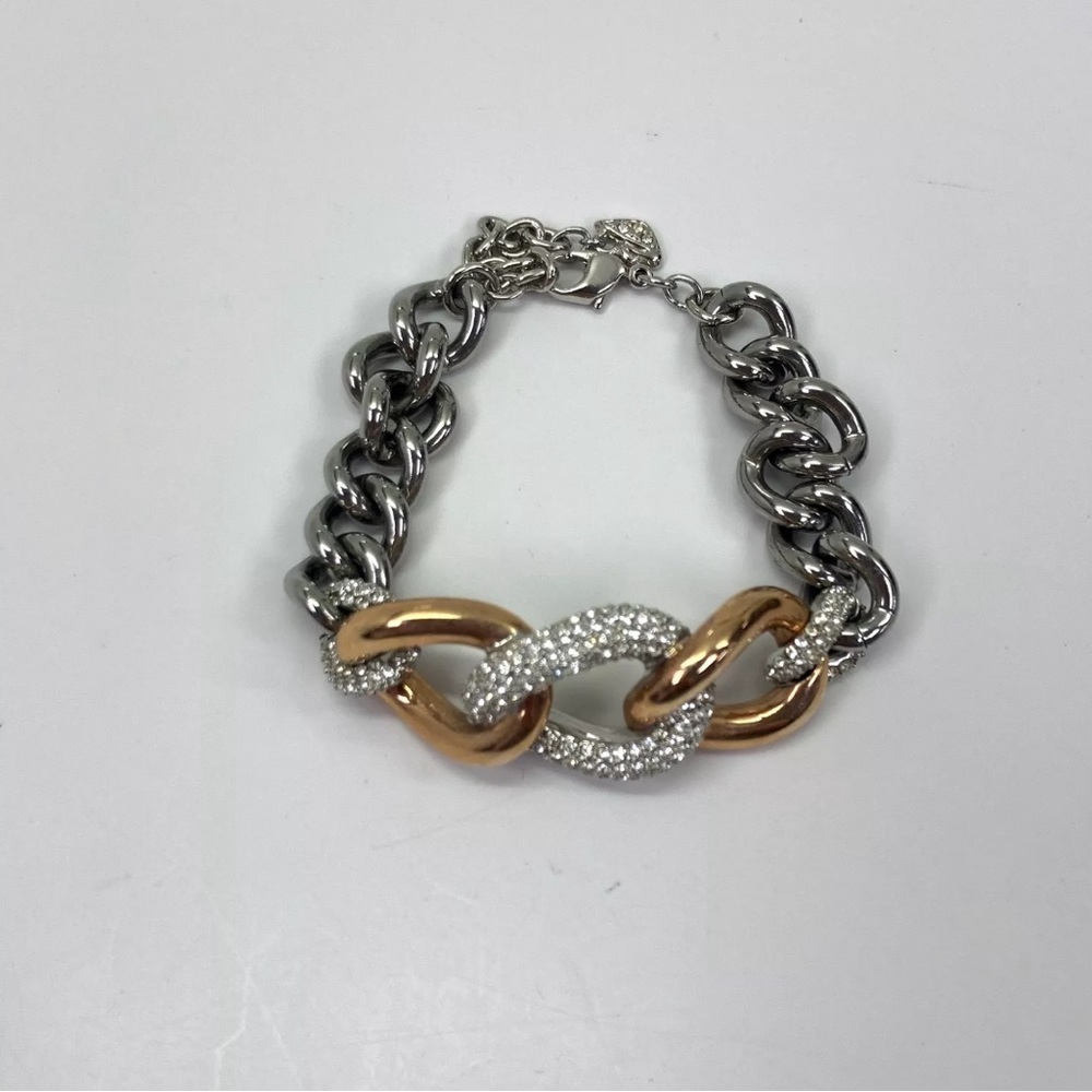 Designer Swarovski Crystal Stud 3 Tone Rose Gold,Silver,Gunmetal Chain Bracelet